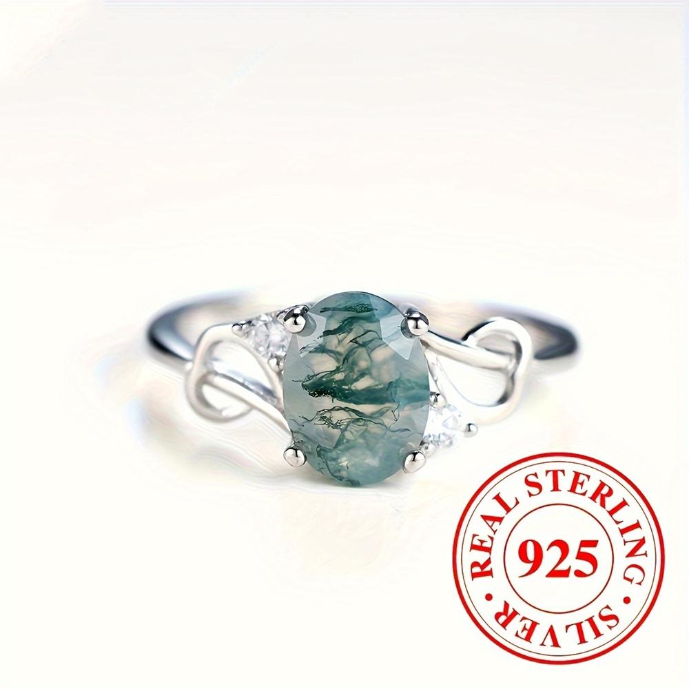 

Элегантное помолвочное кольцо из стерлингового серебра 925 пробы с овальным натуральным агатом «водная трава» для женщин, свадебное кольцо, ювелирный подарок 10