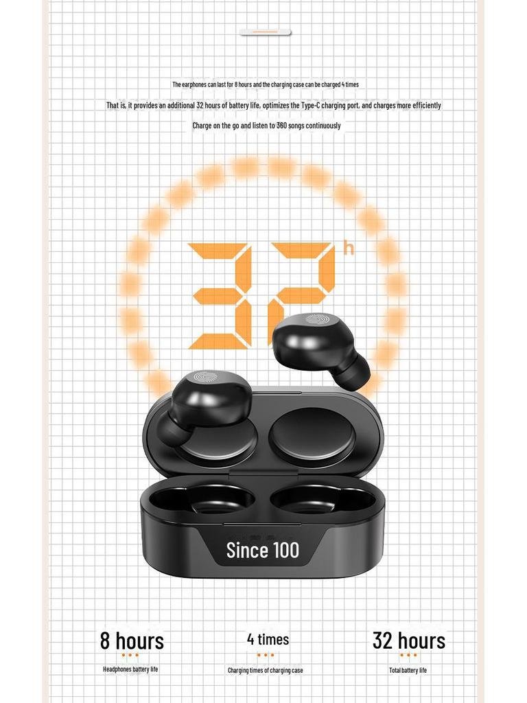T31 Dual-Ear Touch Control Wireless Bluetooth In-Ear Headset with Digital Display