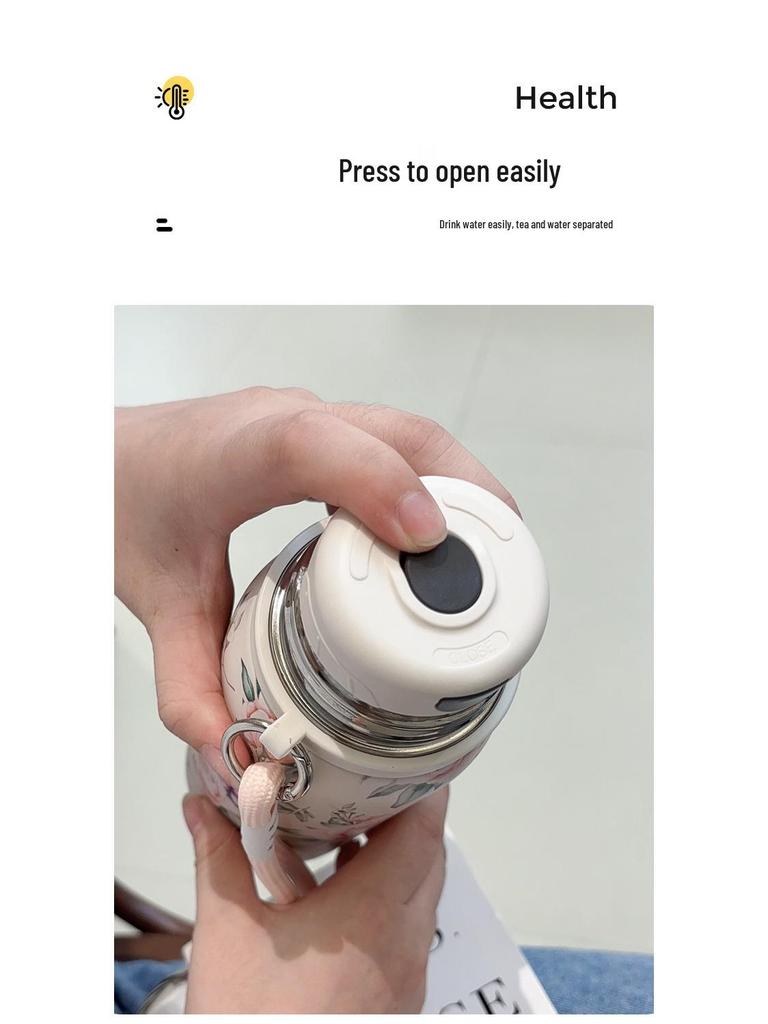 Elegant Chinese Retro Floral Insulated Stainless Steel Water Flask for Women