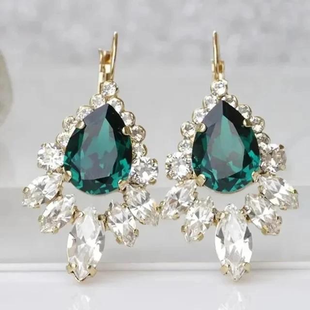 New Popular Women'S Pendant Emerald Earrings Retro Party Accessories With Bright Green Zirconia Elegant  Jewelry Gifts