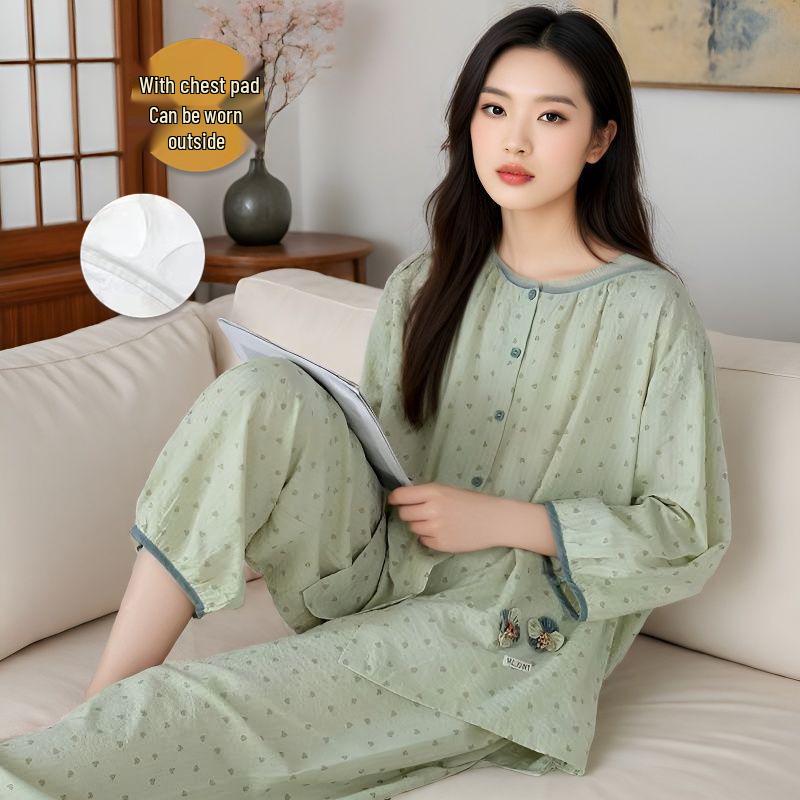 

Women s Plus Size Floral Pajama Set with Built-in Bra, Lightweight 3/4 Sleeve, Spring/Summer Style M (35-45 kg)