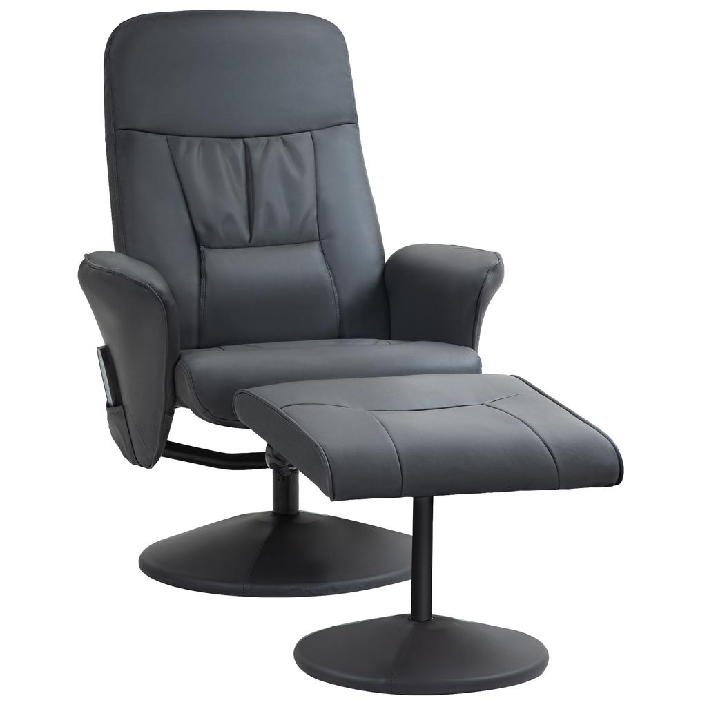 Massage Chair with Footstool, Ergonomic Chair with 10 Vibration Points, Faux Leather, 76 X 81 X 105 Cm, Dark Grey