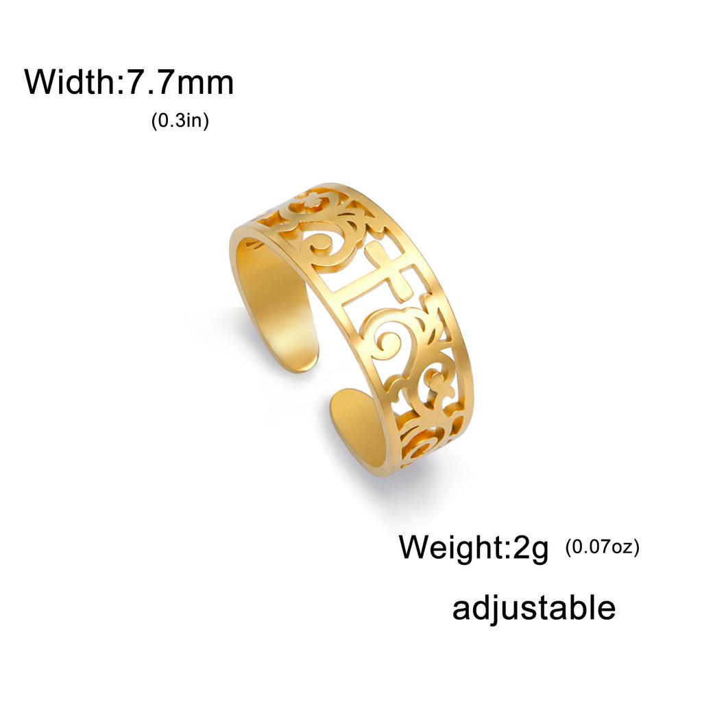 Teamer Cross Jesus Stainless Steel Open Adjustable Ring for Women Men Christian Religious Amulet Jewelry Gift for Family Friend