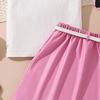 Girl's Suit 7-12y Children's Summer New Children's Fashion Bubble Sleeve Top + Leather Half Skirt 2pcs