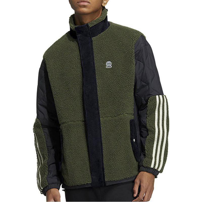 Adidas Neo Spliced Color-Block Fleece Loose Jacket Men Outerwear Green HZ2411