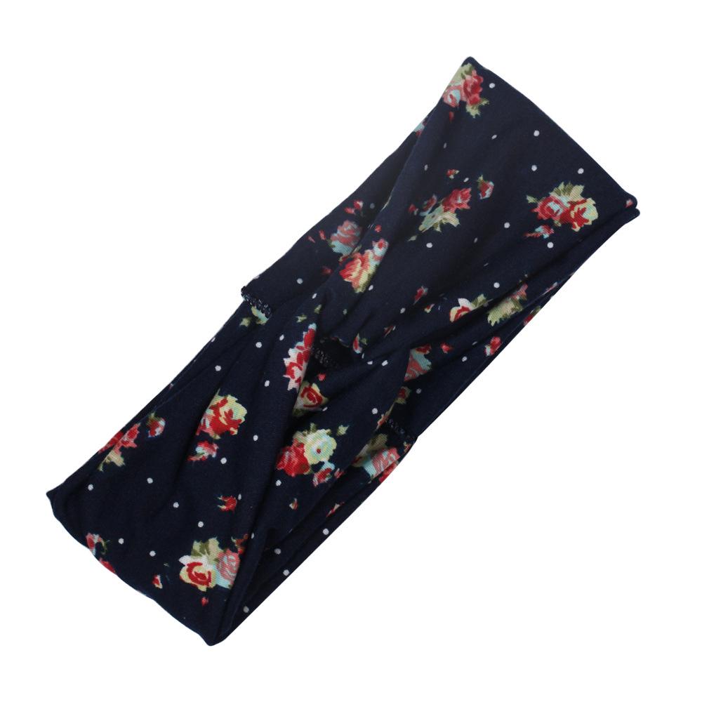 Custom Logo Bohemian Girls Hair Band Floral Print Cross Running Hairband Wide Elastic Sports Headband for Women Yoga Hairband