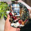 2D Flat Aluminium Oil Painting Style Christmas Sign with Santa Claus Pattern - Warm Winter Figurine Ornaments - Ideal for Front Door, Wall, Porch