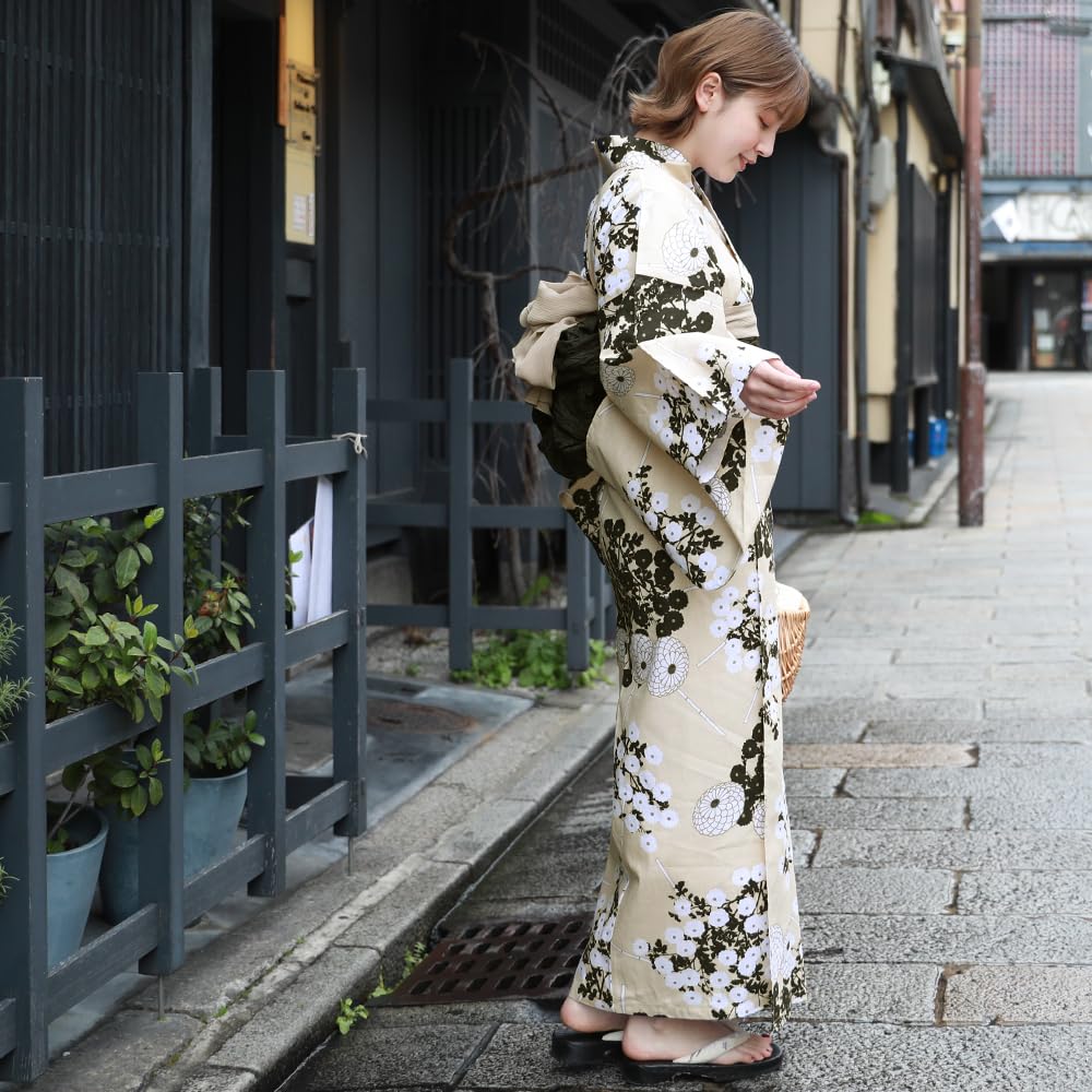16 Patterns To Choose from Yukata Heko Obi Set Tokimeki Summer Love Yukata Heko Obi 2 Piece Set Beige Manju Chrysanthemum and White Small (11.