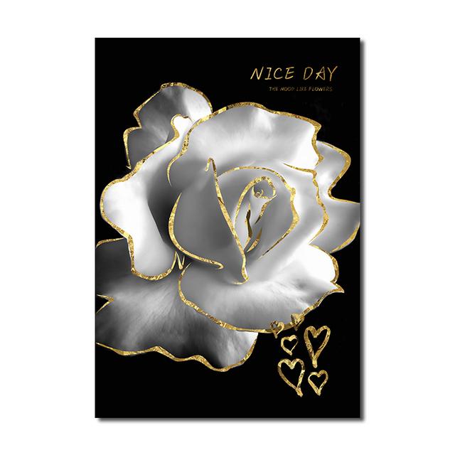Luxury Plants White Flowers Wall Art Painting Picture Golden Art Canvas Poster Prints Nordic Flowers Art for Living Room Decor
