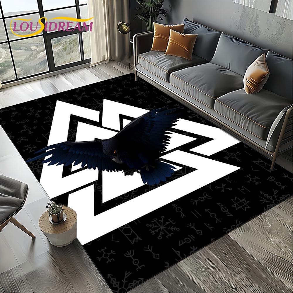 Odin Viking Symbol Valknut Nordic Valhalla Carpet Rug for Living Room Bedroom Home Sofa Decoration,Area Rug Non-slip Floor Mat