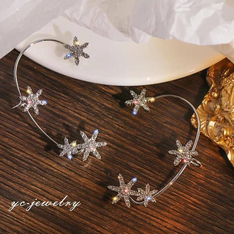 Women Fashion Versatile Snowflake Zirconia Ear Hanger No Earhole Ear Clip Adjustable Surrounding Earstuds Advanced Sense Decor