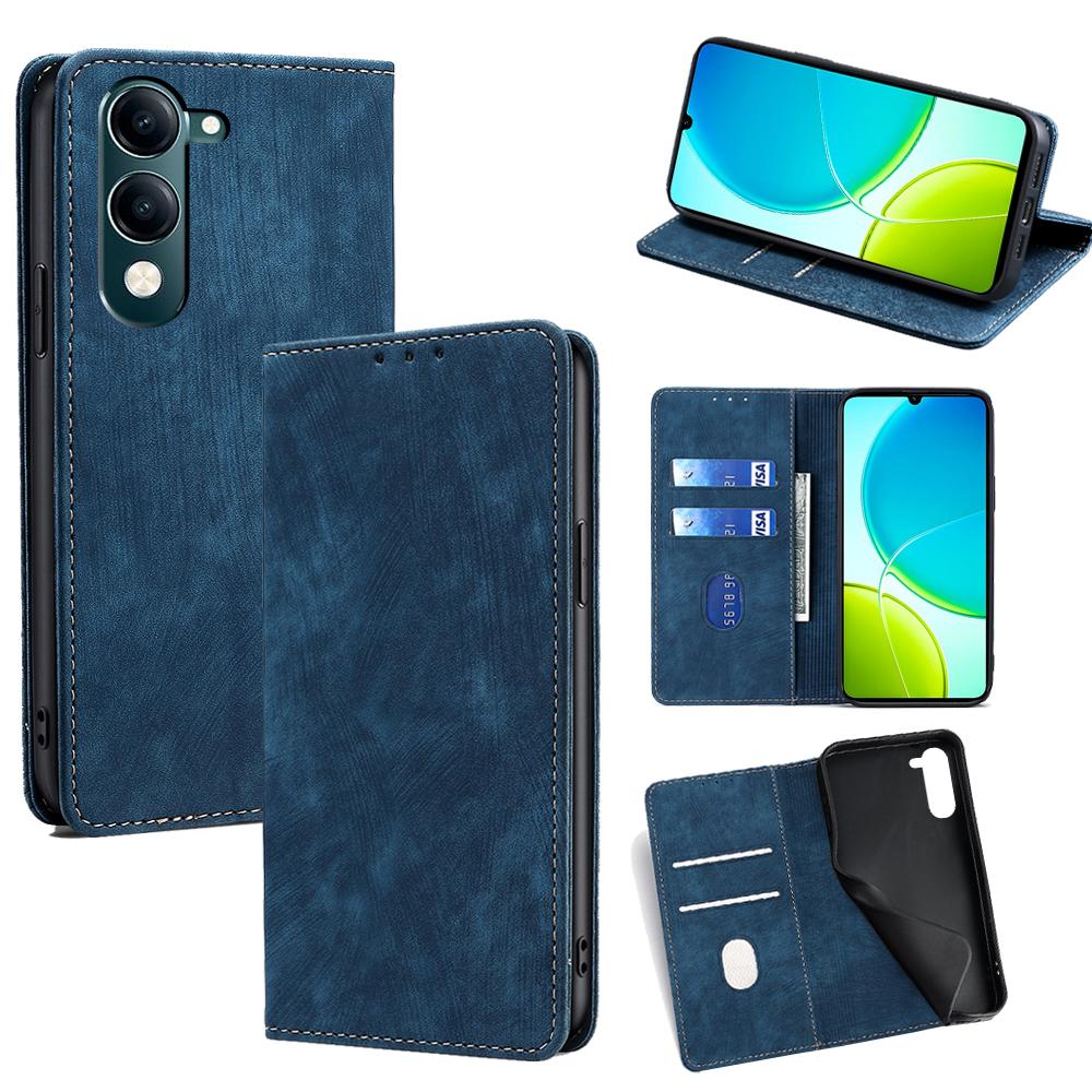

For vivo Y29s 5G/Y04 4G Case RFID Blocking Wallet Leather Phone Cover Blue