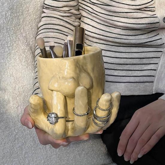 Sada keramických hrnků 410 ml s držáky na hrnky, vtipný design se šťouráním v nose, šálek na čaj a kávu, domácí kuchyňské nápojové sklo