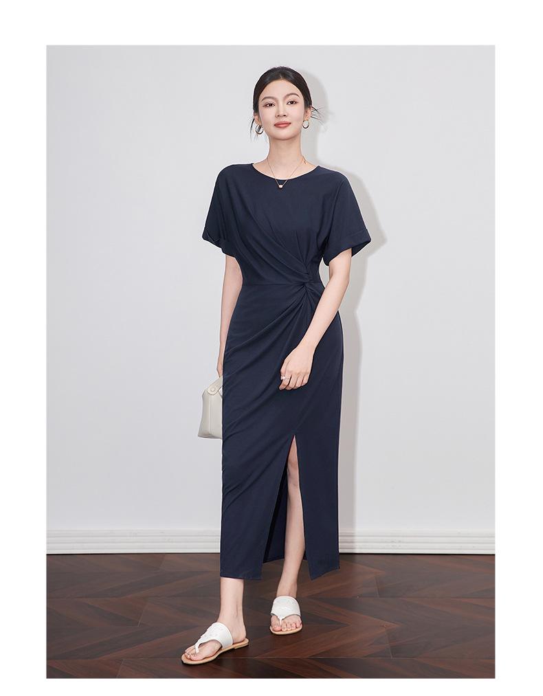 Aura Casual Round Neck Midi Dress – Women's Summer Style