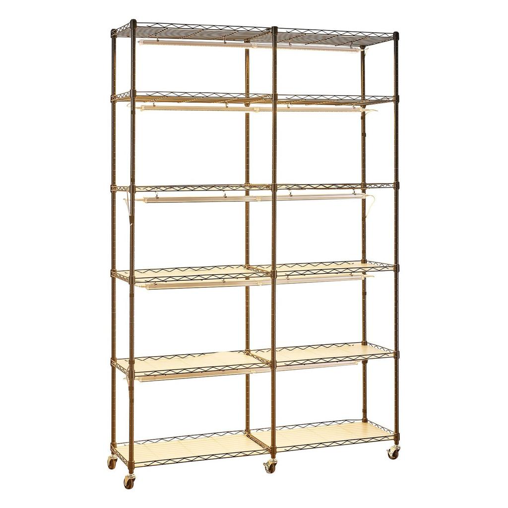 Plant Shelf with Grow Light, 6-Tier Double-Row Plant Stand, 180cm Tall Indoor Plants Display Rack with Wheels & Timer, 200W Full Spectrum Grow Lights,