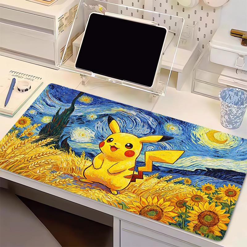 Mouse Pad Gamer Extended Desk Mat PC Computer Keyboard Pad Pokemon Gaming Accessories Pikachu Starry Night oil painting Mousepad