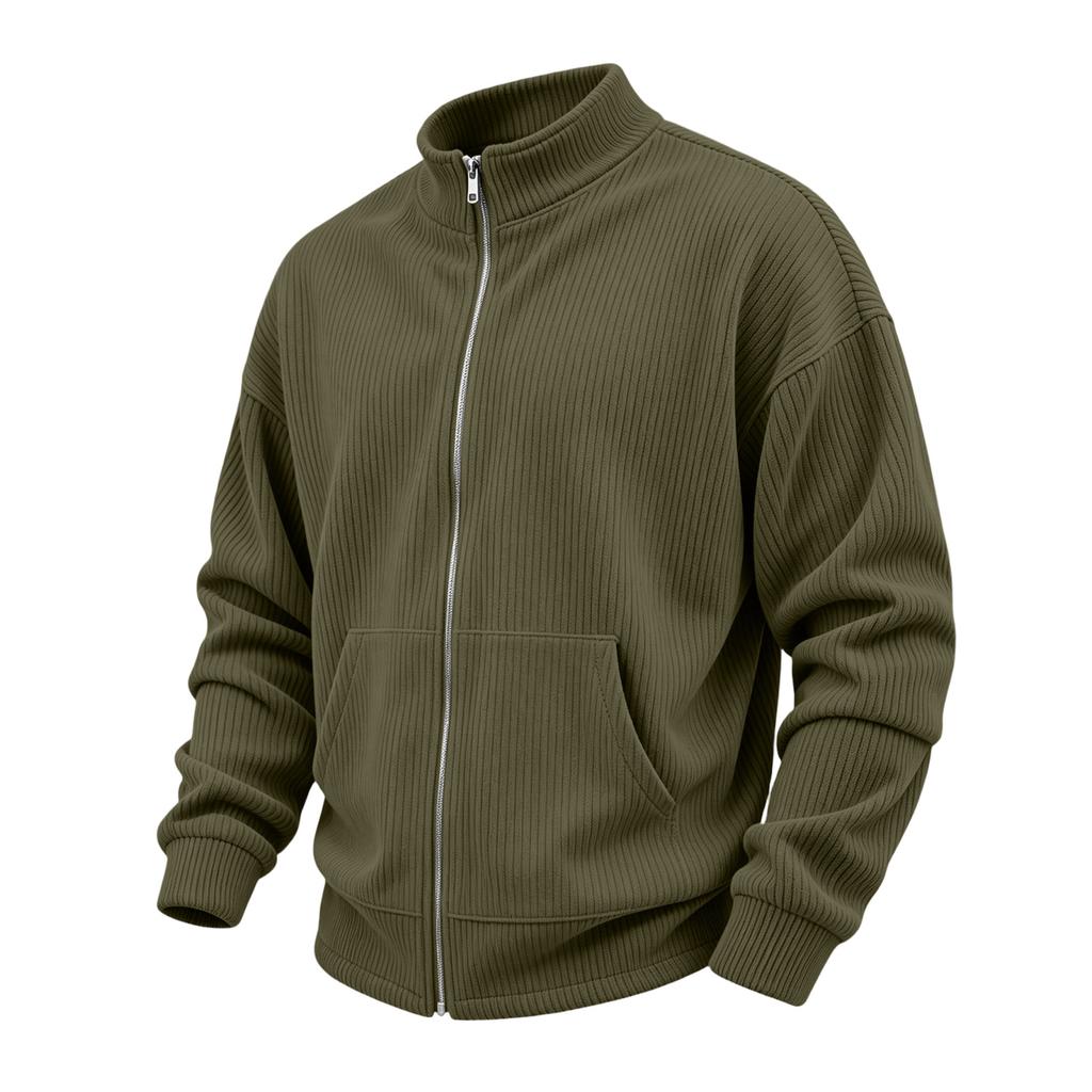 Herren Vintage Cord Reißverschluss Strickjacke Lässig Langarm Herbst Mode Pullover Jacke