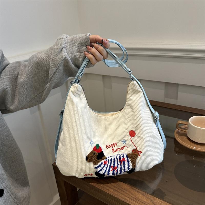 

Yogodlns Large Capacity Women s Corduroy Tote Bag Fashion Dachshund Cute Zipper Shoulder Messenger Bag For Work or Travel 35x6.5x26cm синій