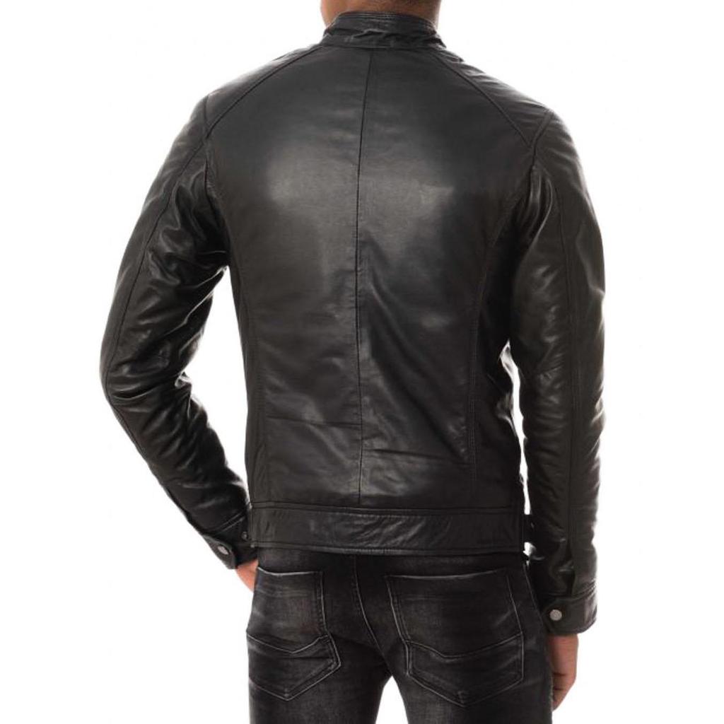 SkinOutfit Men's Genuine Lambskin Black Leather Jacket Stylish Motorcycle Bomber Biker Outerwear MJ 244