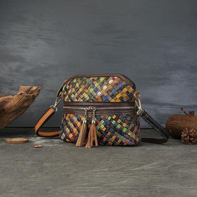Genuine Leather Colored Woven Women's Bag Versatile Vintage Cowhide Shoulder Crossbody Bags