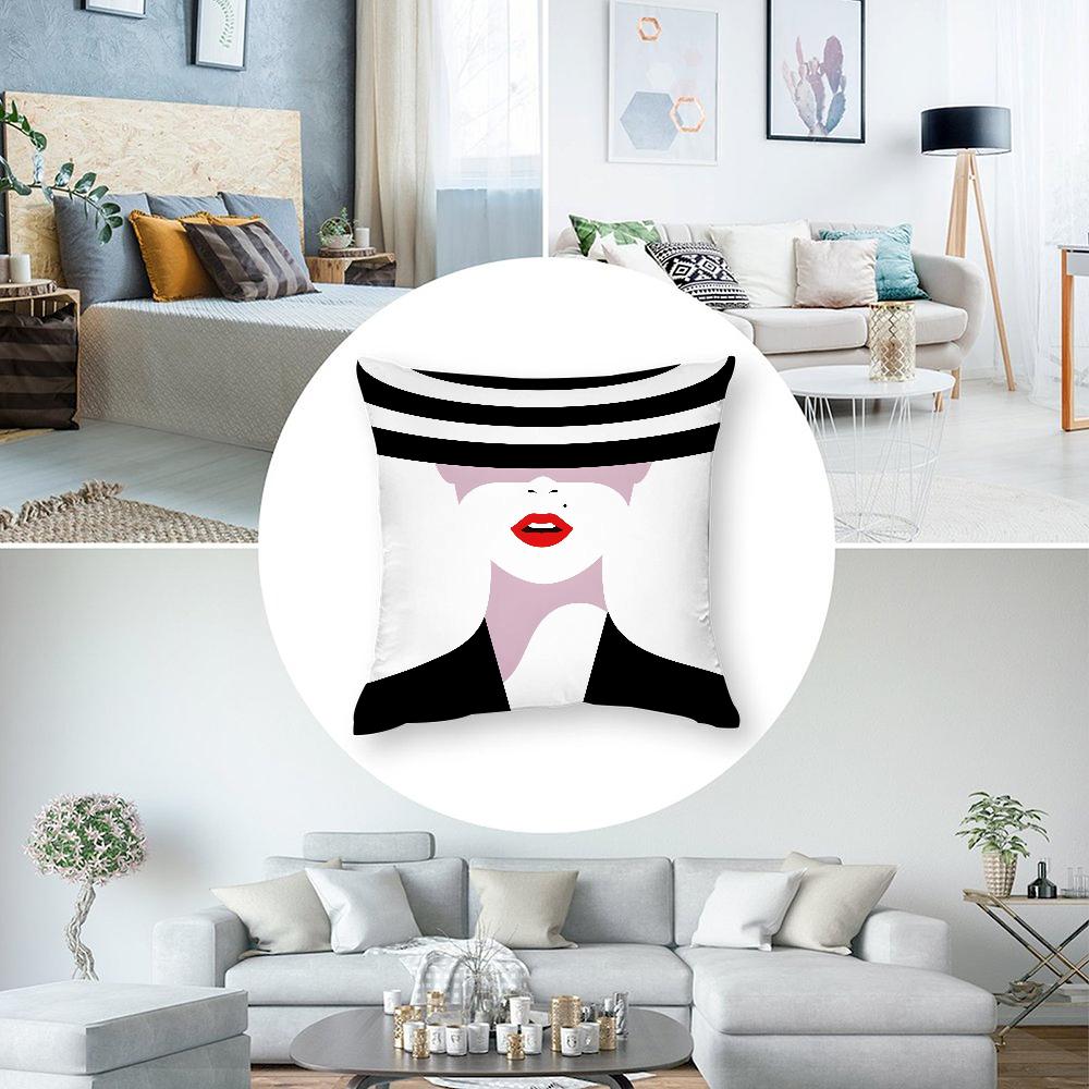 Advanced Black White Pillow Case Short Plush Sofa Decorative Gift Home Double-sided Printing Cushion
