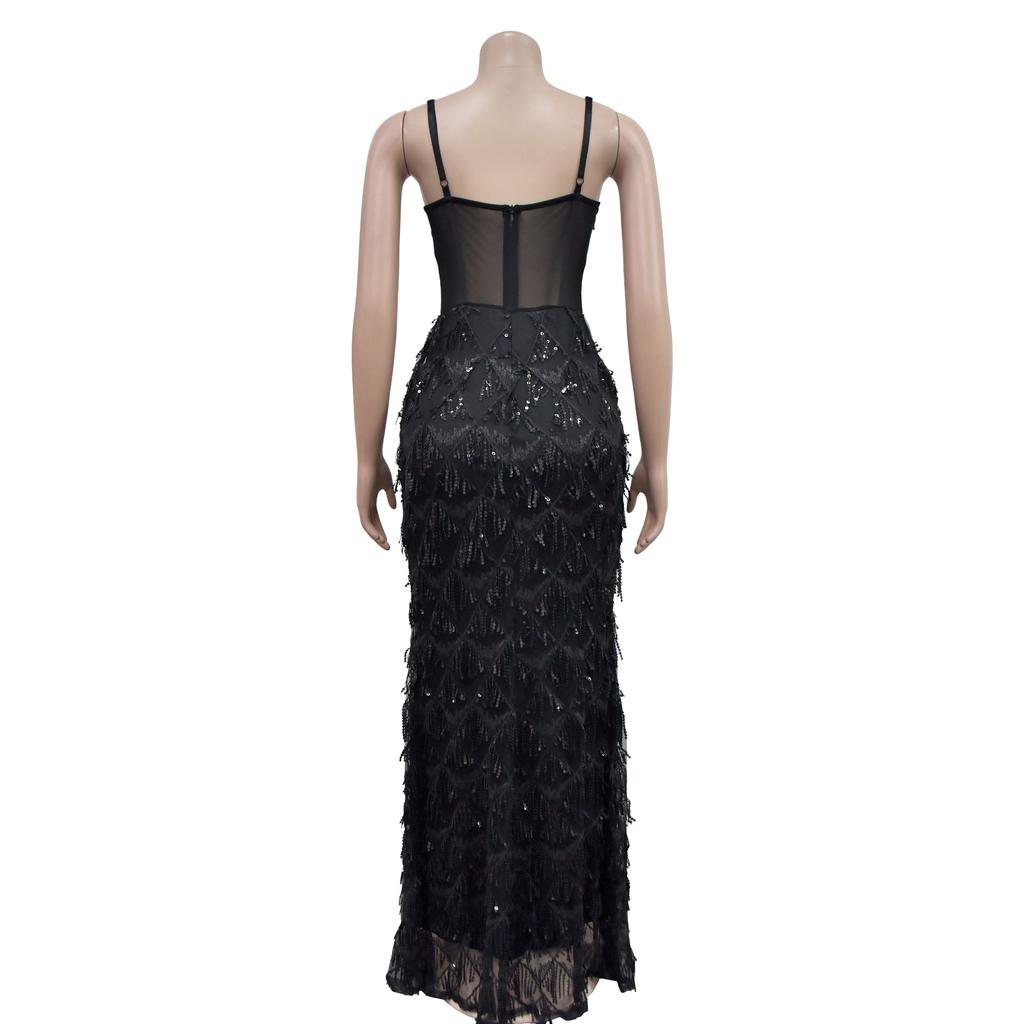 Evening Gown Fashion Party Gowns Women's Solid Sequins Sexy Halter Long Dress