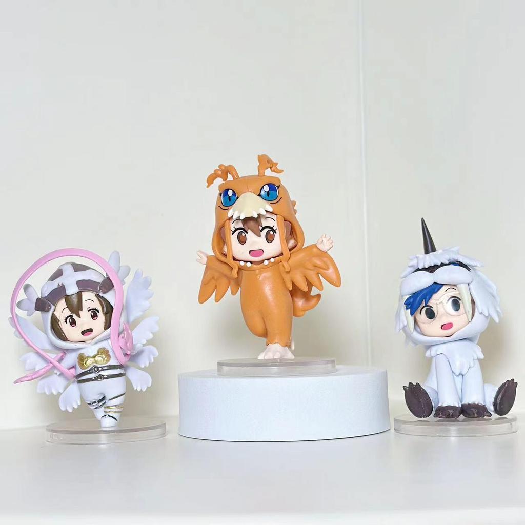 Set of 8 Digimon Figures: Angel, Agu, Mechanical Tyrannosaurus, V-boy, and Mecha Dragon Doll Models with Clothes.