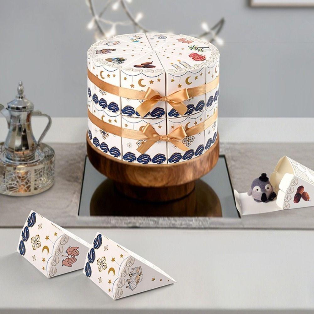 10 Pieces/Bag Paper Cake Shaped Gift Box Middle East Triangular Ramadan Gift Packaging Box Cute Cookie Candy Treat Box