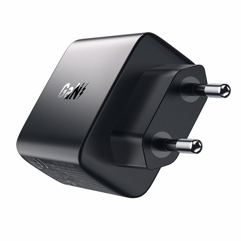 35W GaN PD Wall Charger with 3 Ports 2x USB-A + USB-C Black