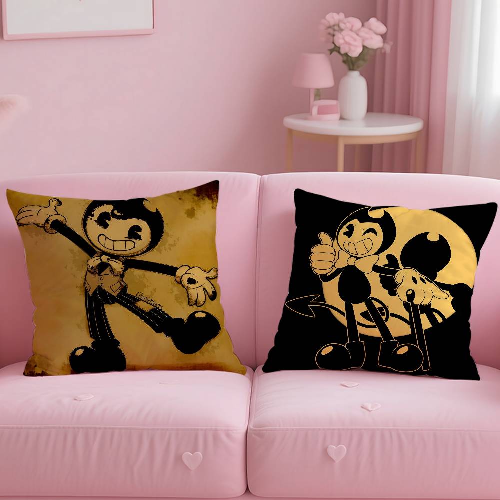 Anime Bendy and the Ink Machine Pillow Case Anti-dustmite Pillowcase Invisible Zipper Silky Short Plush Sofa Cushion Cover
