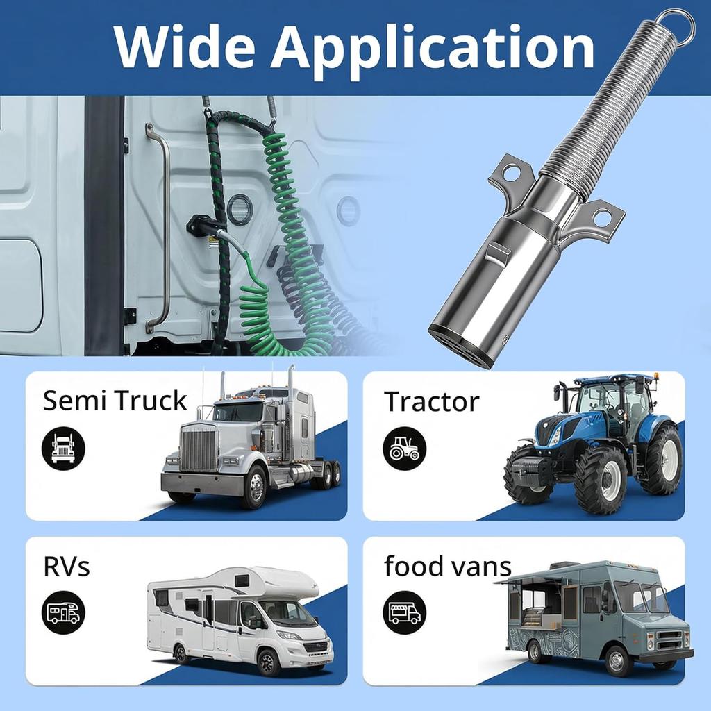 High Soar 7 Way Trailer Plug Tester,7 Way Trailer Cord with Spring Guard Round Wiring Harness Power Electric Adapter Plug for Semi Truck Trailer