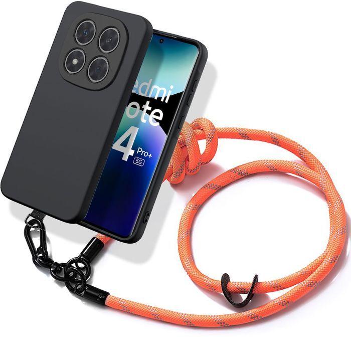 Case for Xiaomi Redmi Note 14 Pro Plus 5G/Note 14 Pro+ 5G - Black Silicone with Orange Lanyard
