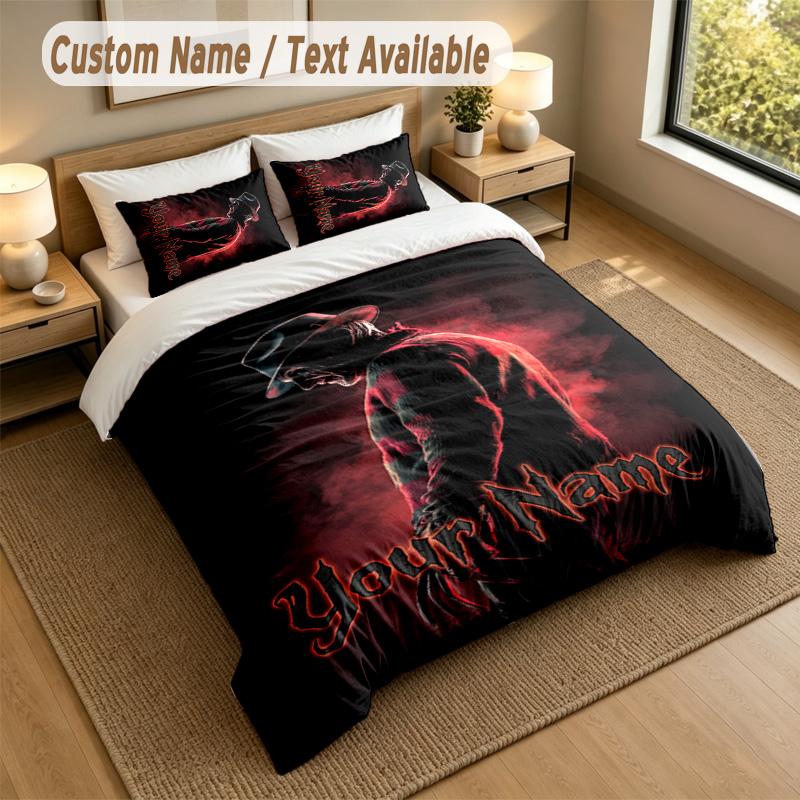 3Pcs Bedding Set Custom Name Text, 1 Sheet 2 Pillowcases Home Bed DecorA Nightmare On Elm Street Freddy Krueger