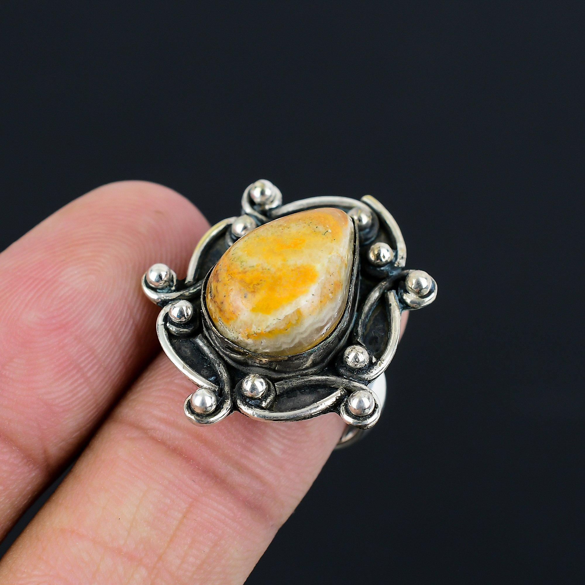 Sterling Silver Natural Maligano Jasper Boho Statement Wife Ring Jewelry Size 8 8