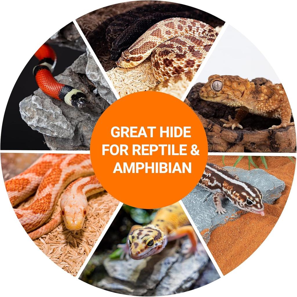 REPTI ZOO Gecko Hide Cave, 2 in 1 Snake Reptile Hideout for Hide & Rest & Breed & Feeding, Reptile & Amphibian Habitat Decor for Corn Snake, Small