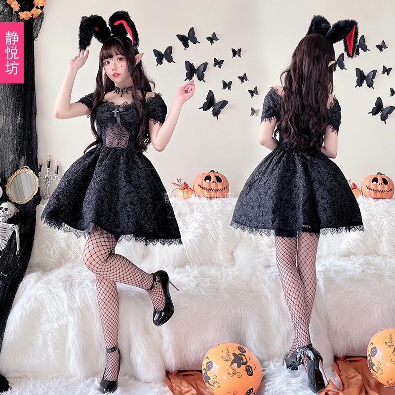 Dark dress, Yamamoto-style, cool and edgy, gothic, little devil, bunny costume, bunny girl, Halloween outfit DS Sexy