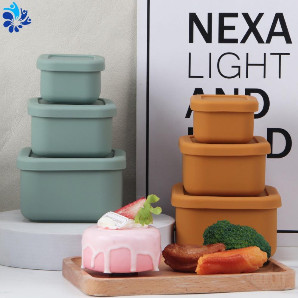 3pcs Green/Yellow/White/Blue/Red Square Silicone Crisper Silicone Portable Silicone Lunch Box  Kid
