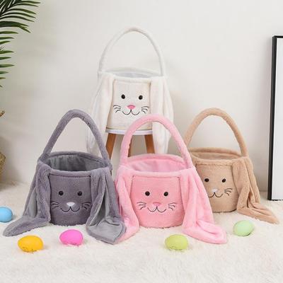 Panier Lapin de Pâques Saisonnier Petit Fourrure Élégant Lapin Présentoir Avec Oreilles Moelleuses Visage de Lapin en Peluche Seau de Pâques Cadeau pour Enfants Sac à Friandises
