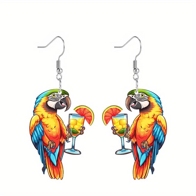 Cute Parrot Lemon Drink Acrylic Earrings for Women Chic Fashion Earrings Animal Earrings Female Versatile Earrings Holiday Gifts for Best Friends