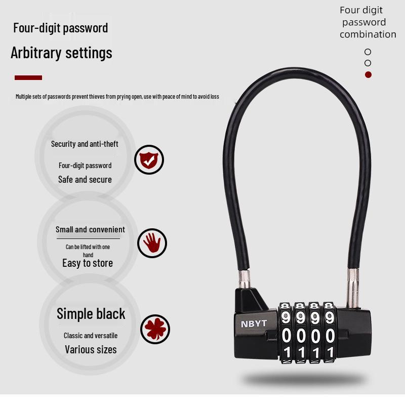 Stahl-Zahlenschloss Vorhängeschloss für Elektrofahrzeug und Helm Diebstahlschutz mit langem weichem Seil - Für Fitnessstudio-Schließfächer