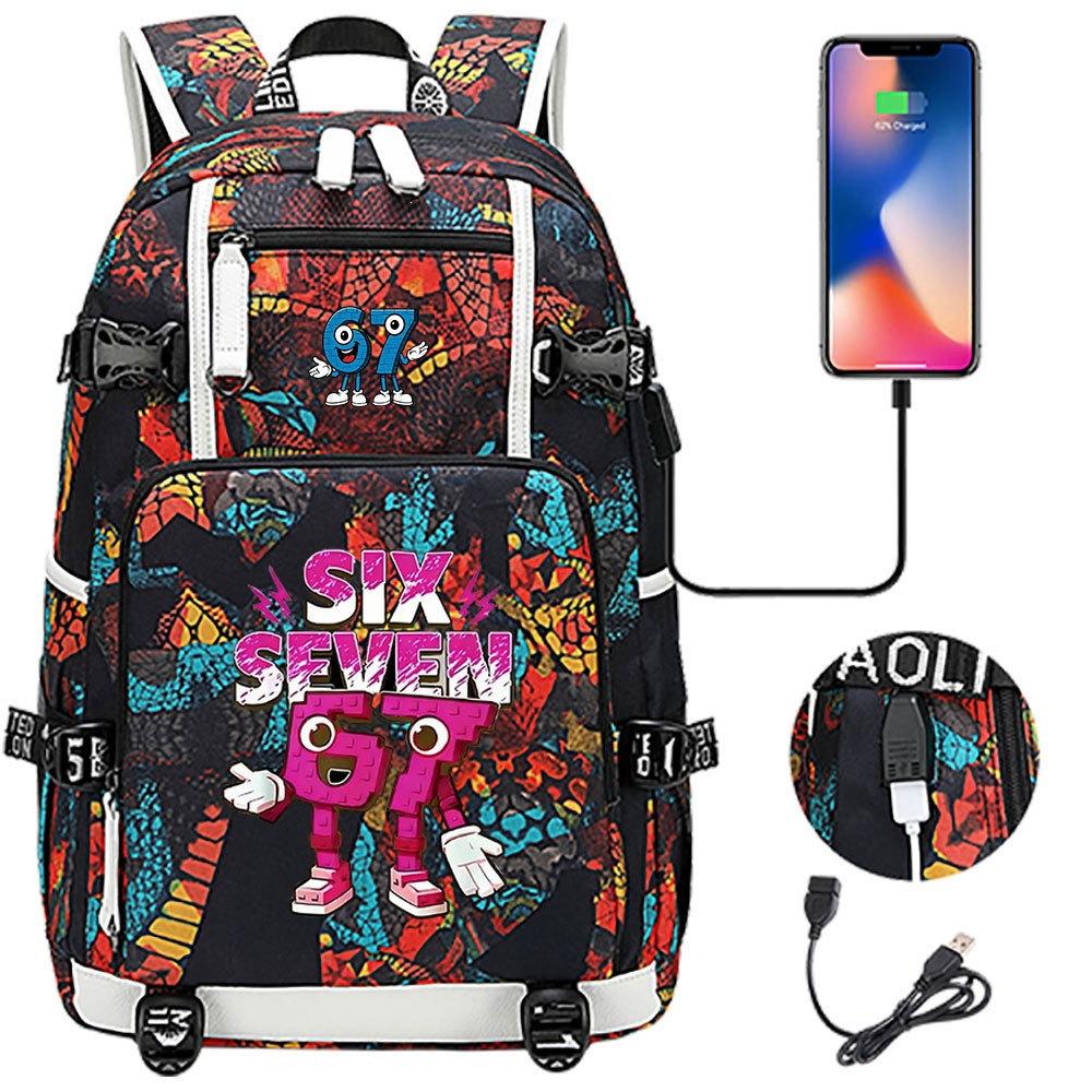 USB Charging Backpack for Students Teens Travel Casual Daypack Laptop Waterproof School Bag Six Seven