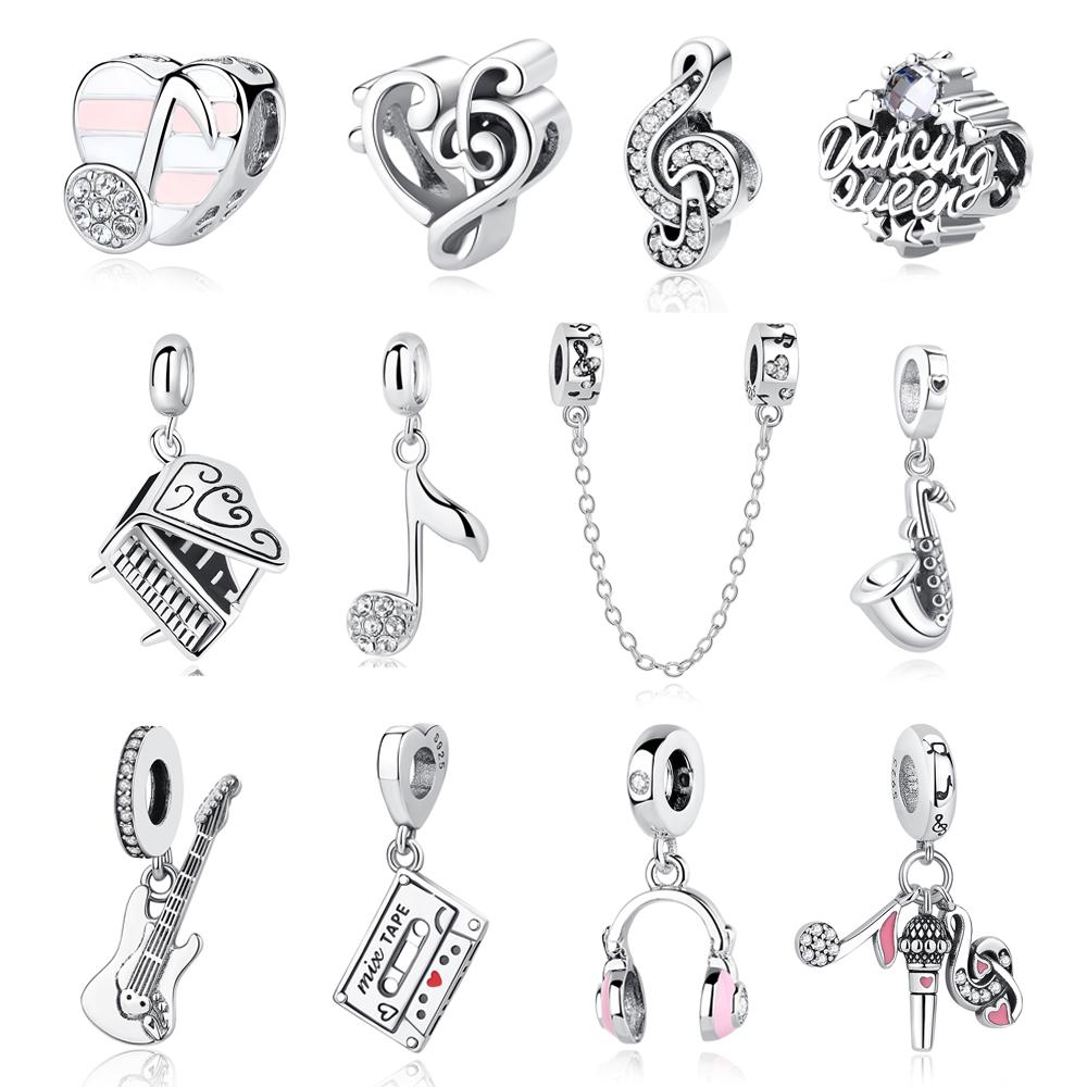 925 Silver Music Notes Piano Headphone Charm Beads Fit Bracelets Necklaces Jewelry For Women Original Love Design