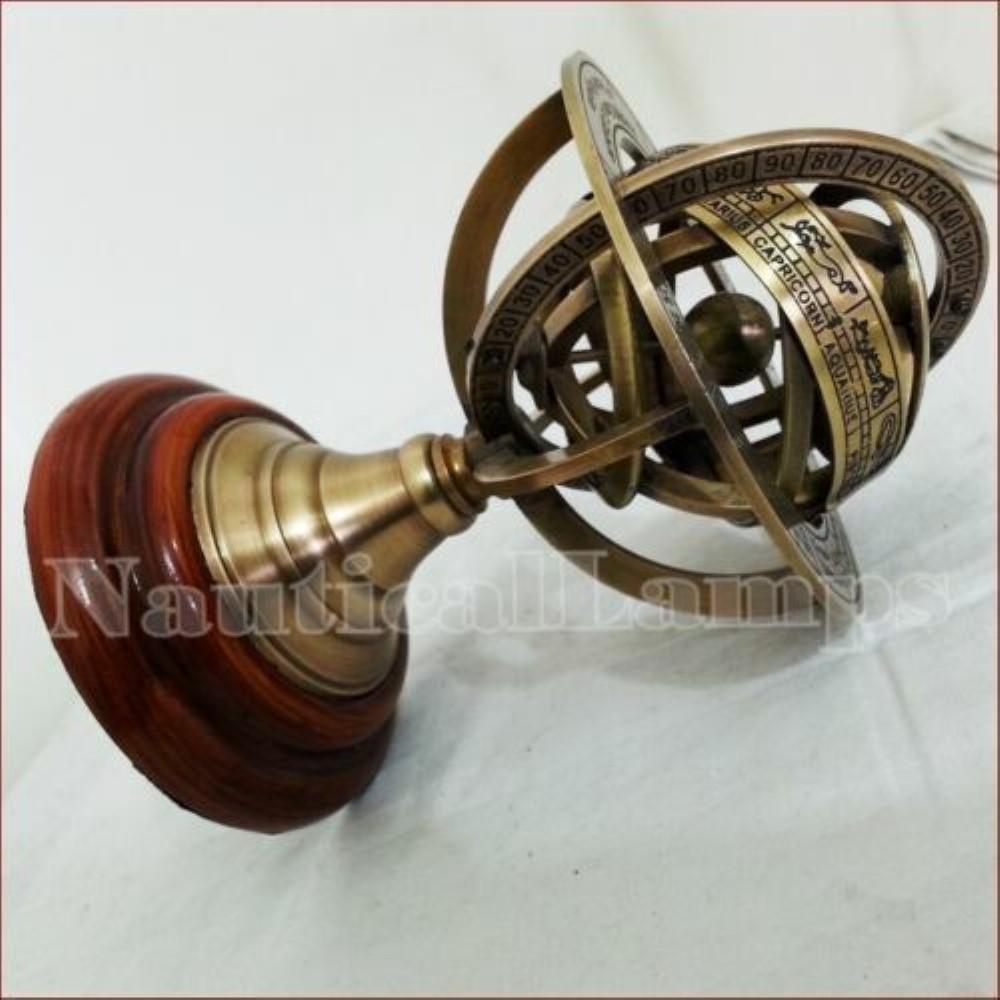 

5 Nautical Brass Armillary Sphere World Globe Astrolabe On Wooden Base M аеро