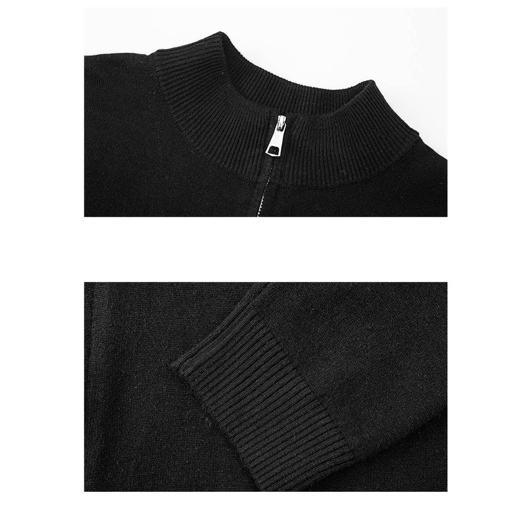 Men's Solid-color Double-zipper Cardigan Sweater Jacket, Unisex Stand-up Collar Knitted Sweater Top