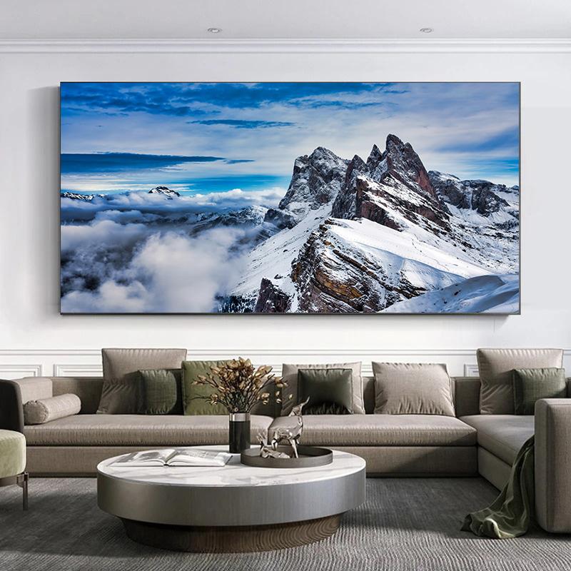 Wspaniały Canvas z Krajobrazem Malowanie Śnieżnej Góry Plakat Sztuka Ścienna do Dekoracji Salonu Sypialni Obraz