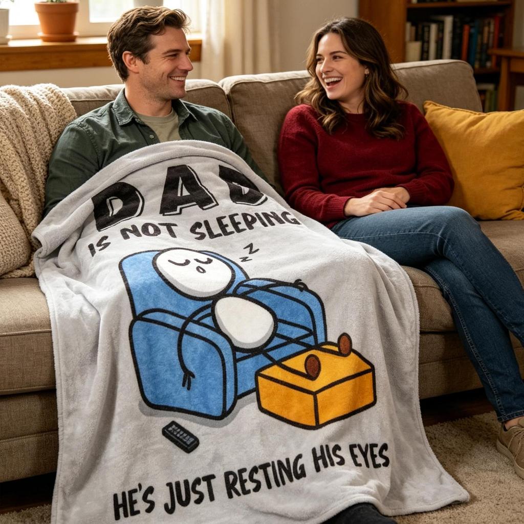 130x150cm Funny Dad Is Not Sleeping Throw Blanket, Humorous Couch Blanket for Men Husband Dad Grandpa,  Holiday Home Gift