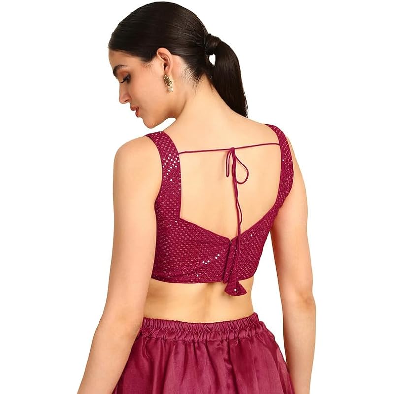 Soch Womens Fuchsia Sequinned Sweetheart Neck Georgette Padded Blouse 34 розовый