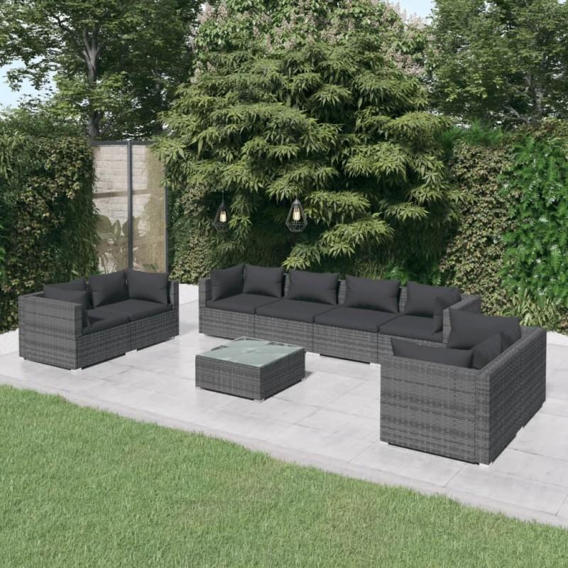 Día y Noche - Día y Noche Set de muebles de jardín 9 pzas y cojines ratán sintético gris