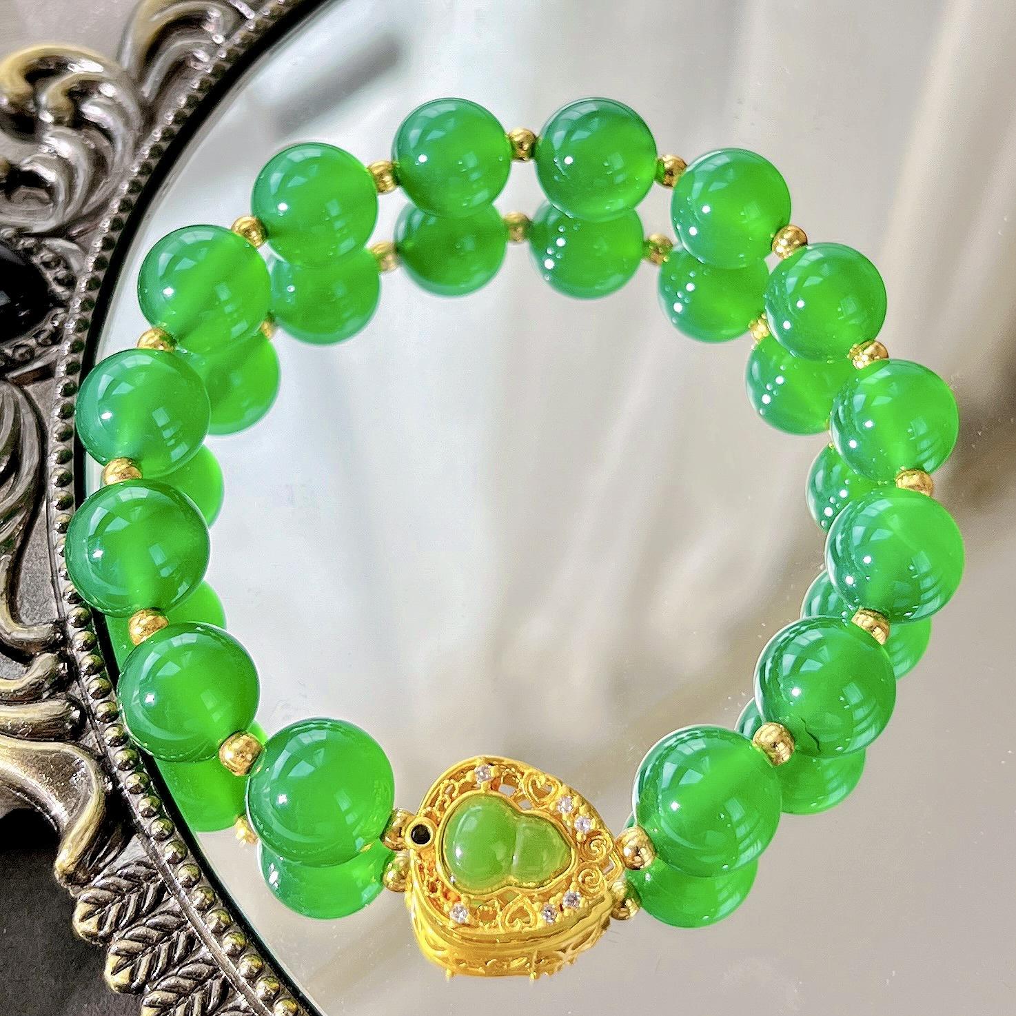 10Mm Ice Transparent Imperial Green Natural Pyrysoprase Design Bracelet