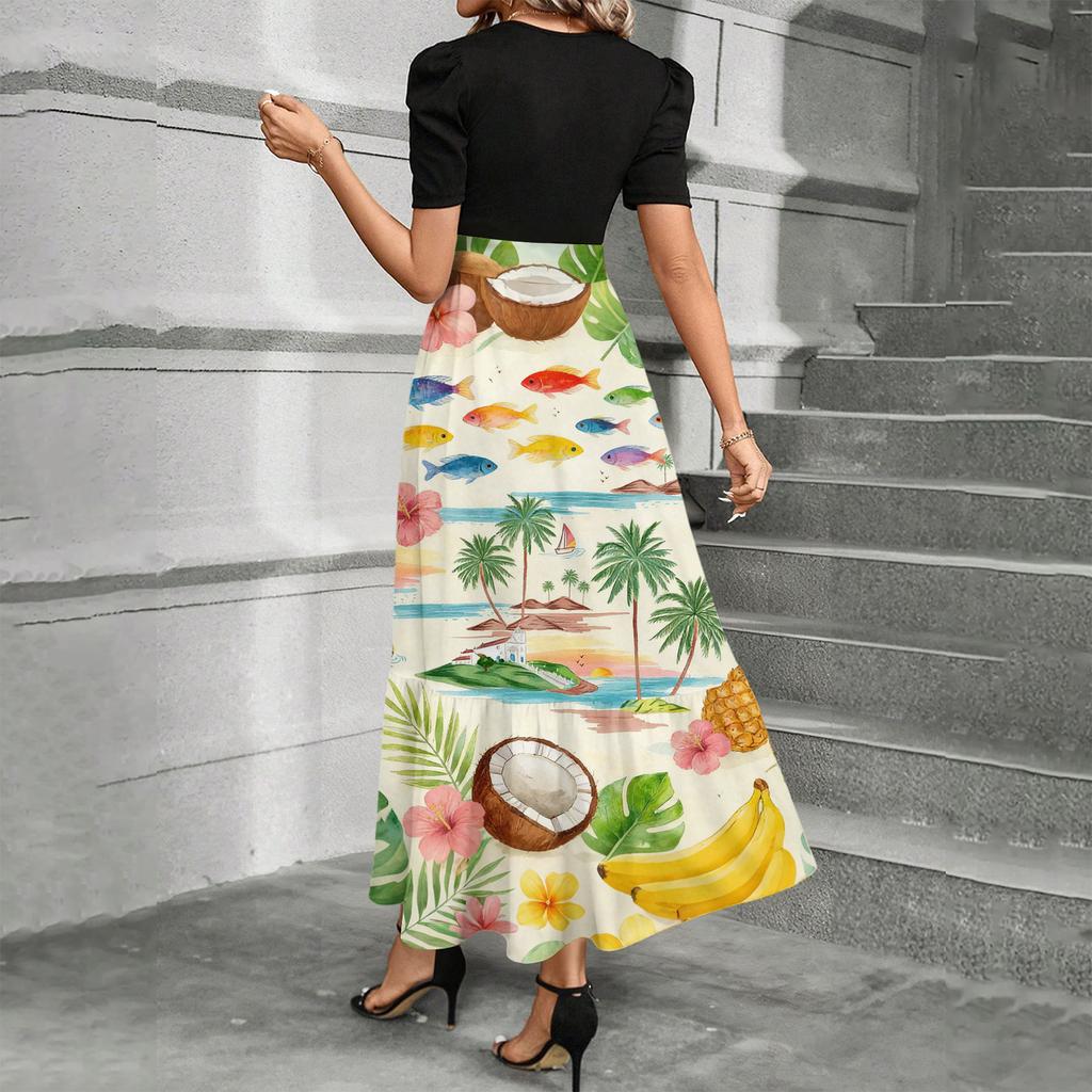 Short Sleeve Women's Dress Casual Flowy A-Line Midi Tshirt Dresses With Pockets Crewneck Vocation Boho Beach Sundress